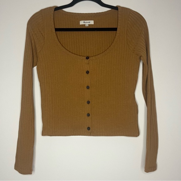 MADEWELL Ribbed Cardigan Crop Baby Longsleeve Toffee Tee - Picture 4 of 9